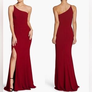 NWOT Dress the Population Amy One Shoulder Trumpet Gown red garnet  S